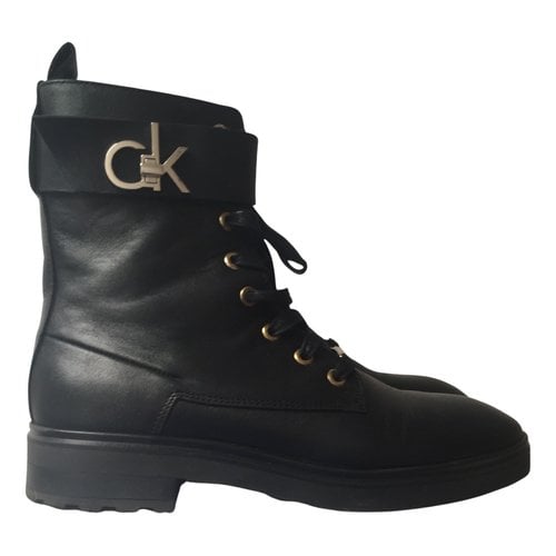Pre-owned Calvin Klein Leather Ankle Boots In Black