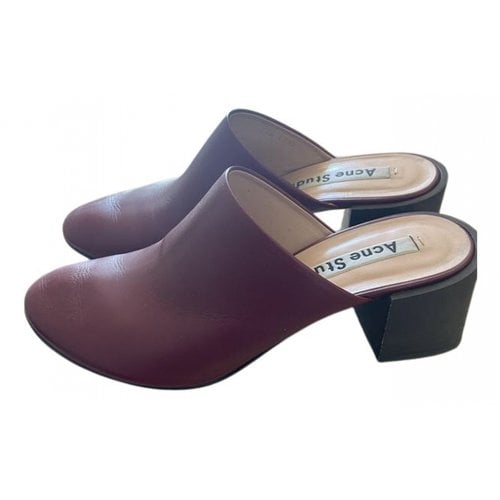 Pre-owned Acne Studios Leather Mules In Burgundy