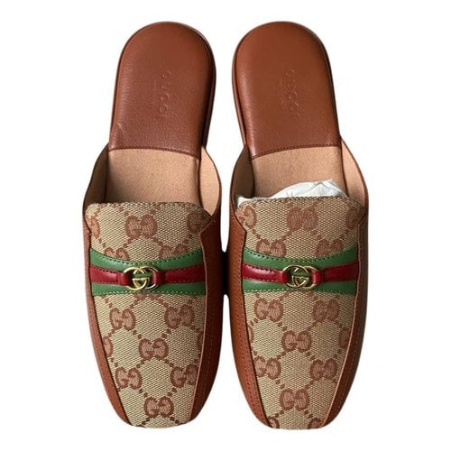 Pre-owned Gucci Leather Mules In Brown