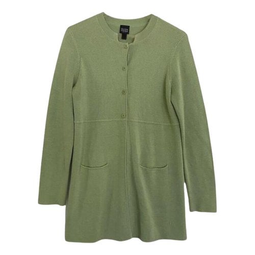 Pre-owned Eileen Fisher Silk Cardi Coat In Green
