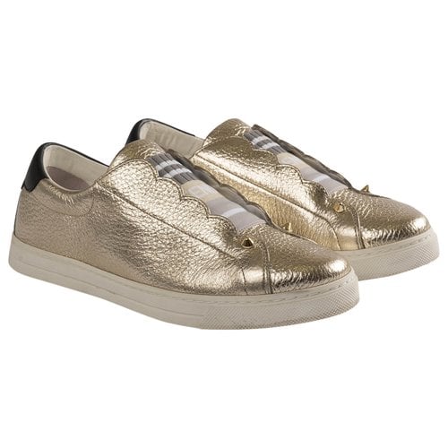 Pre-owned Fendi Leather Trainers In Gold