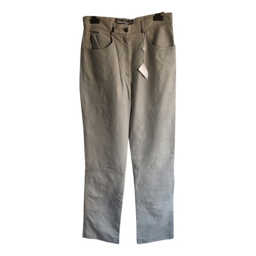 Pre-owned Ferragamo Leather Straight Pants In Grey