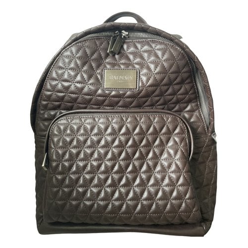 Pre-owned Balmain Leather Backpack In Brown
