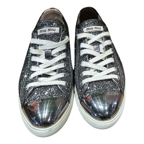 Pre-owned Miu Miu Leather Trainers In Anthracite