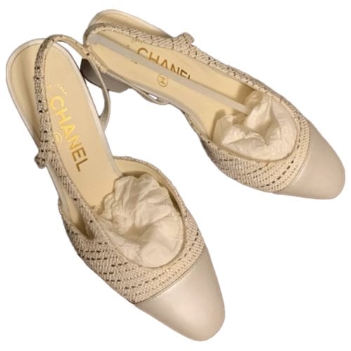 Pre-owned Chanel Slingback Cloth Sandal In Beige