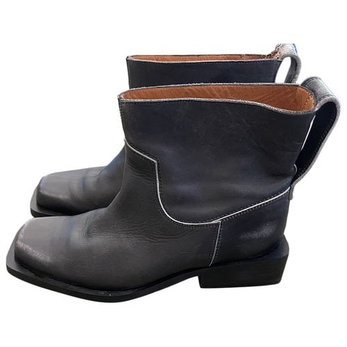 Pre-owned Ganni Leather Ankle Boots In Brown