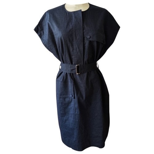 Pre-owned Theory Linen Mini Dress In Navy