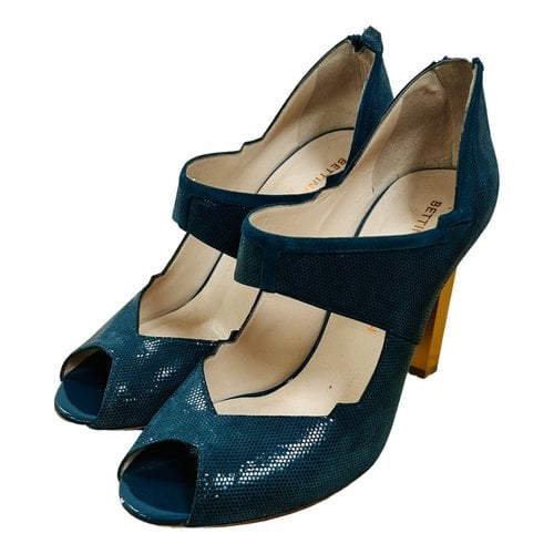 Pre-owned Bettina Vermillon Leather Heels In Turquoise