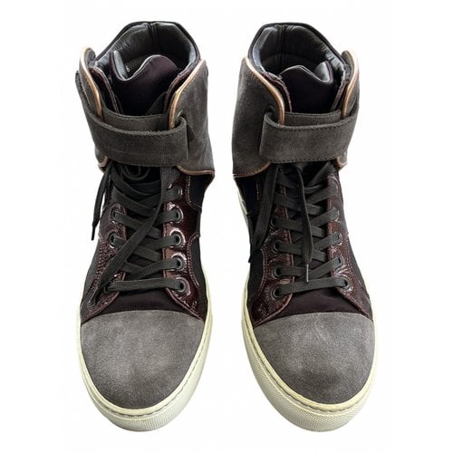 Pre-owned Lanvin Leather High Trainers In Burgundy
