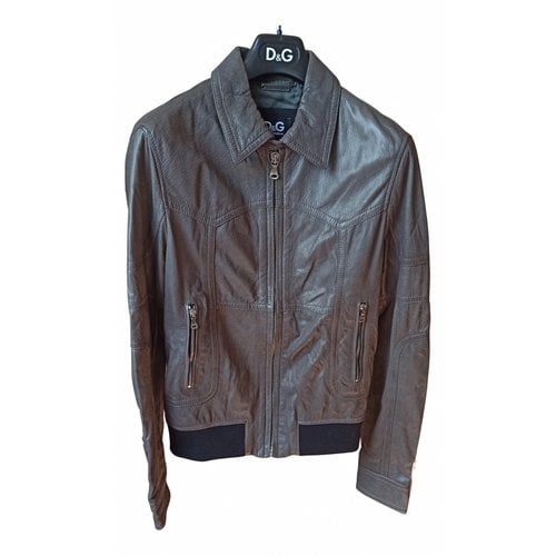 Pre-owned D&g Leather Jacket In Anthracite