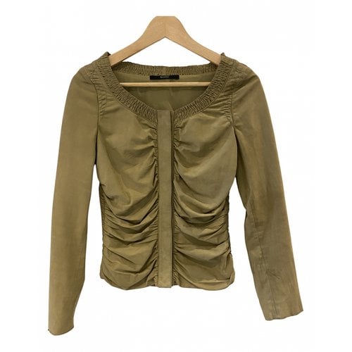 Pre-owned Gucci Leather Short Vest In Khaki