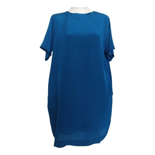 Pre-owned Pomandère Silk Mid-length Dress In Turquoise
