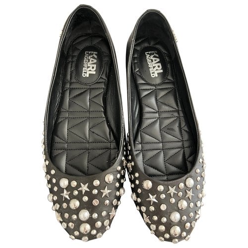 Pre-owned Karl Lagerfeld Leather Ballet Flats In Black