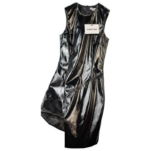 Pre-owned Au Jour Le Jour Patent Leather Mid-length Dress In Black