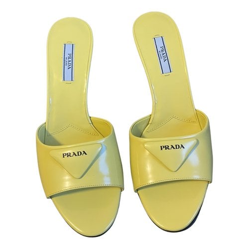 Pre-owned Prada Leather Mules In Yellow