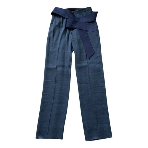 Pre-owned Giorgio Armani Silk Straight Pants In Blue