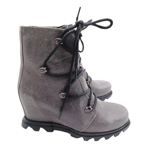 Pre-owned Sorel Leather Biker Boots In Grey