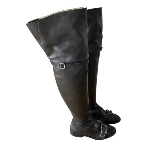Pre-owned Gucci Dionysus Leather Boots In Black