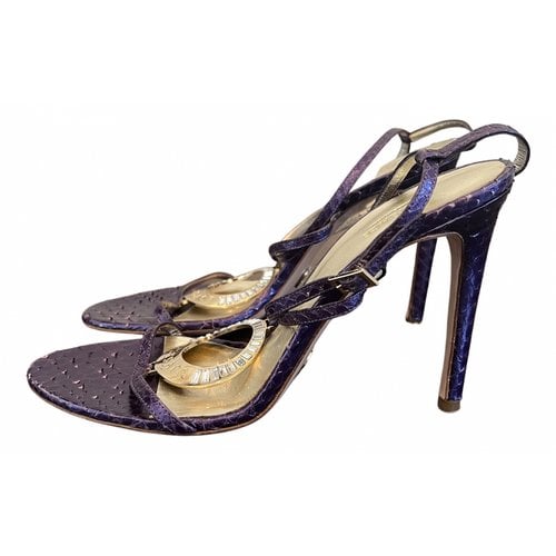 Pre-owned Versace Python Sandals In Purple