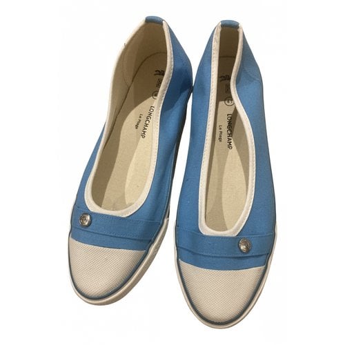 Pre-owned Longchamp Cloth Ballet Flats In Turquoise