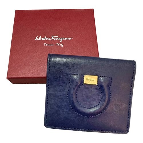 Pre-owned Ferragamo Leather Wallet In Navy