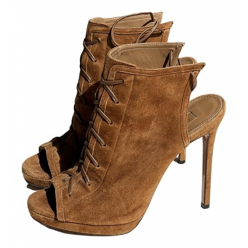 Pre-owned Aquazzura Leather Open Toe Boots In Brown