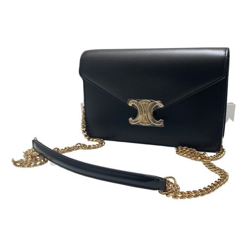 Pre-owned Celine Triomphe Chain Leather Crossbody Bag In Black