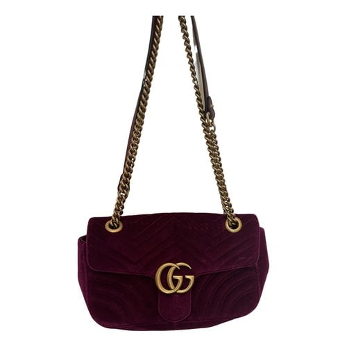 Pre-owned Gucci Gg Marmont Chain Flap Velvet Crossbody Bag In Purple