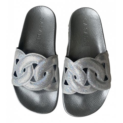 Pre-owned Casadei Vegan Leather Sandal In Silver