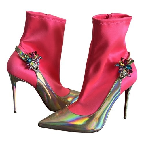Pre-owned Christian Louboutin Leather Ankle Boots In Pink