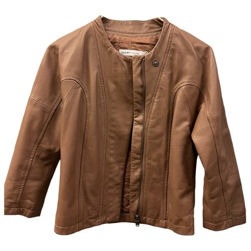 Pre-owned See By Chloé Leather Biker Jacket In Camel