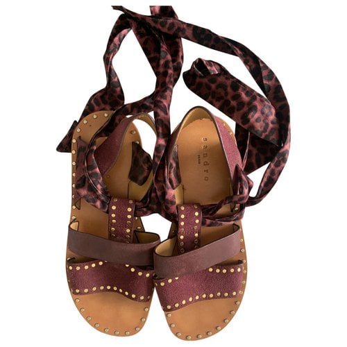 Pre-owned Sandro Leather Sandals In Burgundy