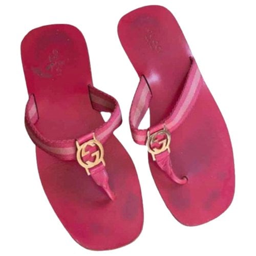 Pre-owned Gucci Double G Leather Flip Flops In Pink