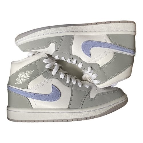 Pre-owned Jordan 1 Leather Trainers In Grey