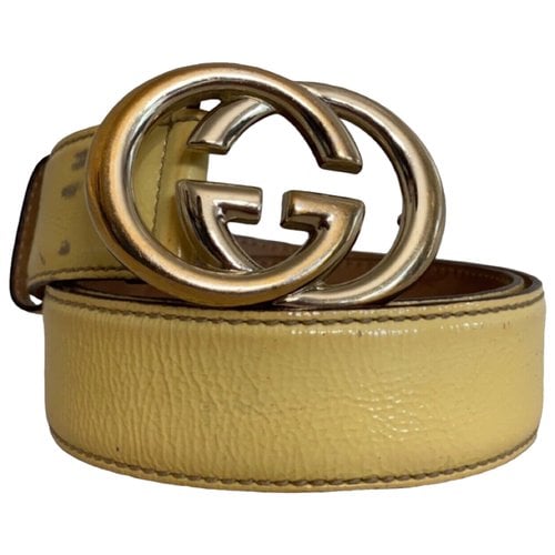 Pre-owned Gucci Interlocking Buckle Patent Leather Belt In Yellow