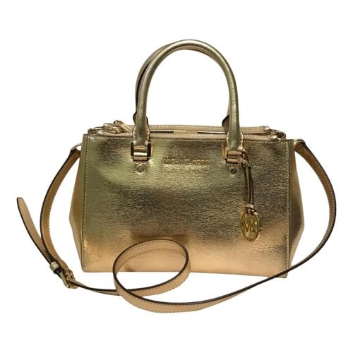 Pre-owned Michael Kors Sutton Leather Satchel In Gold