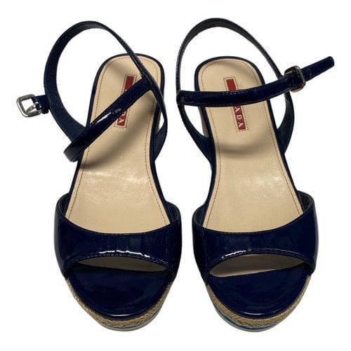 Pre-owned Prada Patent Leather Sandals In Blue