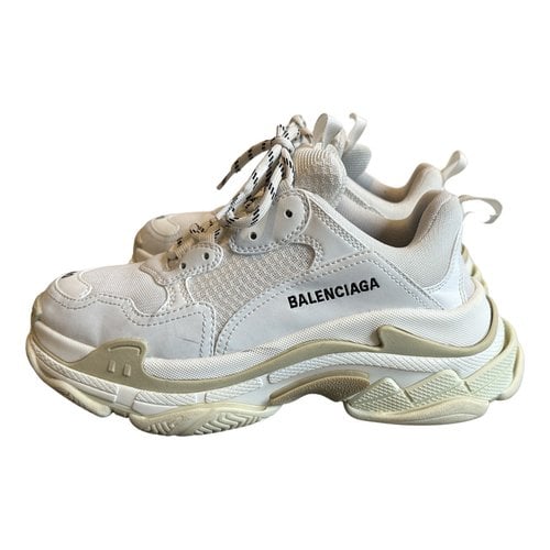 Pre-owned Balenciaga Triple S Vegan Leather Trainers In White