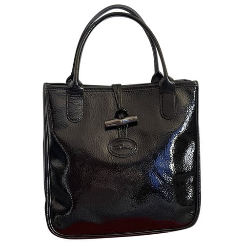 Pre-owned Longchamp Roseau Patent Leather Handbag In Black