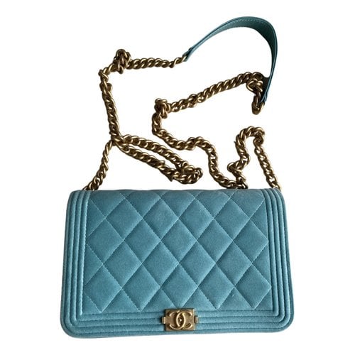 Pre-owned Chanel Wallet On Chain Boy Velvet Handbag In Blue