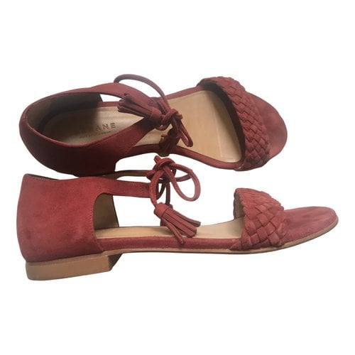 Pre-owned Sézane Leather Sandals In Burgundy