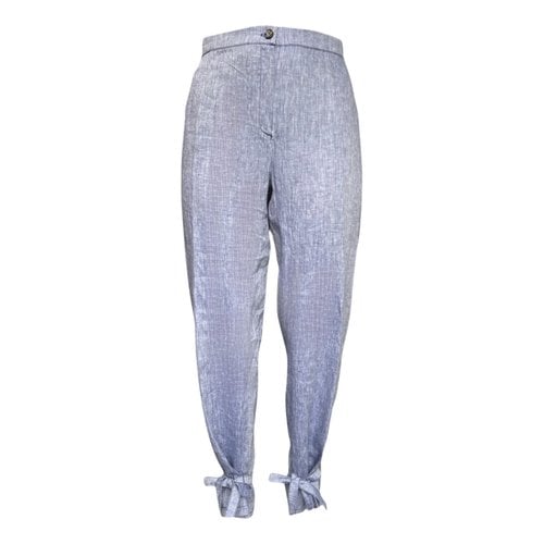 Pre-owned Max Mara Linen Straight Pants In Blue