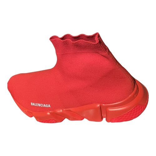 Pre-owned Balenciaga Speed Cloth High Trainers In Red