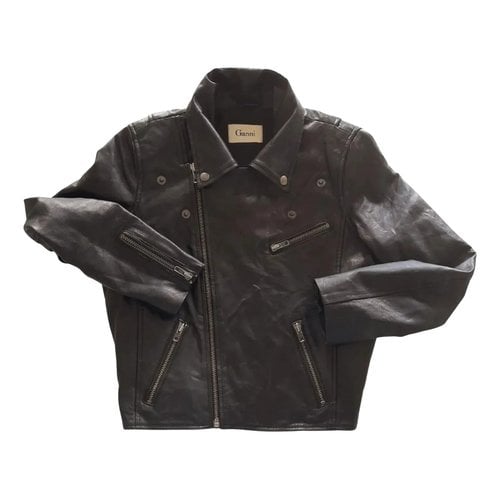 Pre-owned Ganni Leather Jacket In Black