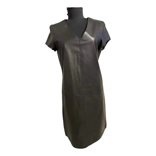 Pre-owned Escada Leather Mid-length Dress In Black