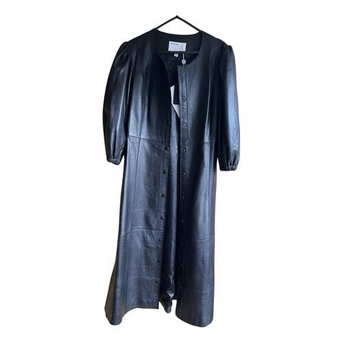 Pre-owned Muubaa Leather Mid-length Dress In Black
