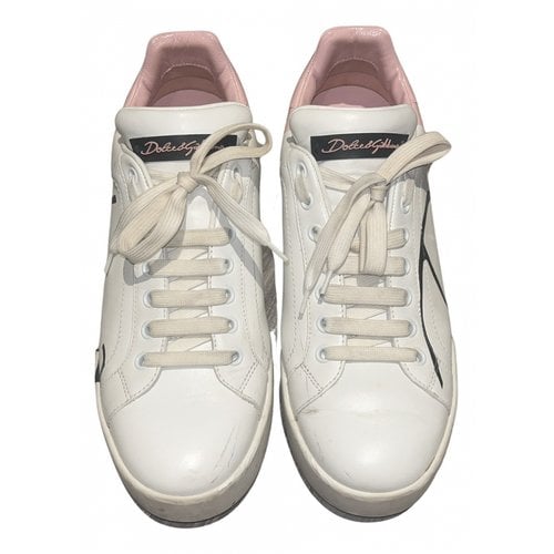 Pre-owned Dolce & Gabbana Portofino Leather Trainers In Pink