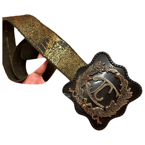 Pre-owned Leather Crown Leather Belt In Gold