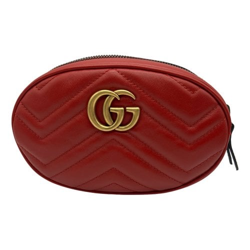 Pre-owned Gucci Gg Marmont Oval Leather Handbag In Burgundy