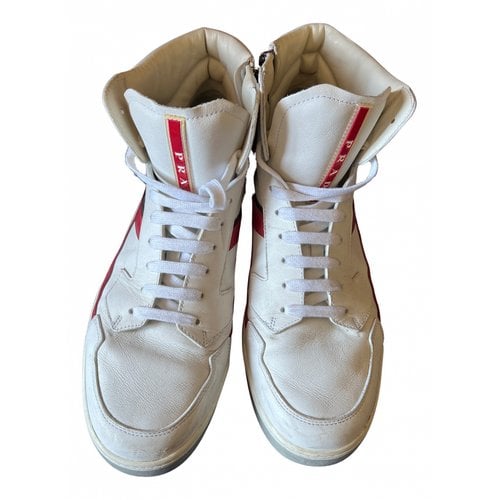 Pre-owned Prada Leather High Trainers In White